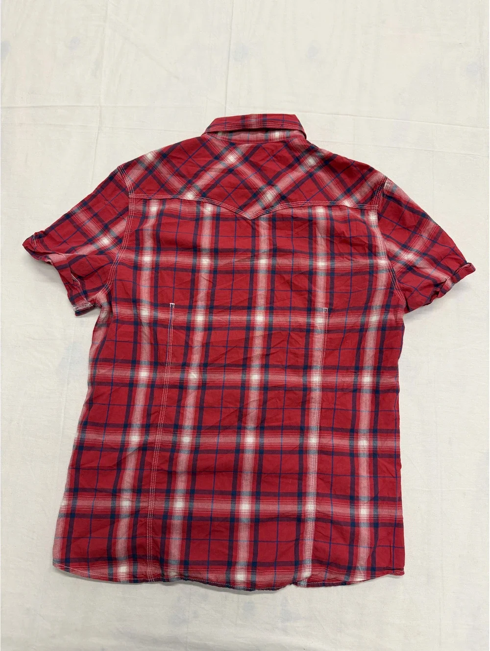 True Religion Men's Red Plaid Short Sleeve Western Shirt XL
